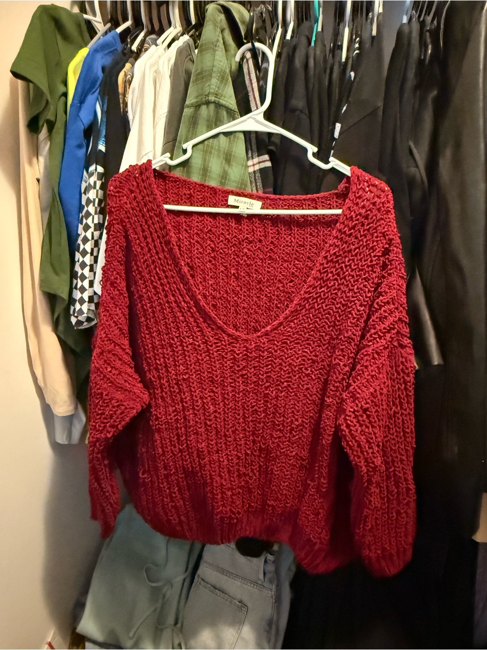 Miracle Deep Red Chunky V-Neck Sweater